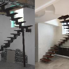 Лестница на хребтовом косоуре до и после